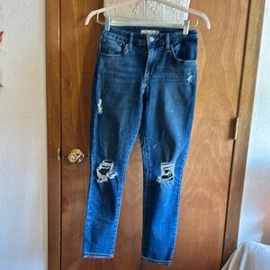 Levi's Blue Ankle Cropped Distressed Jeans